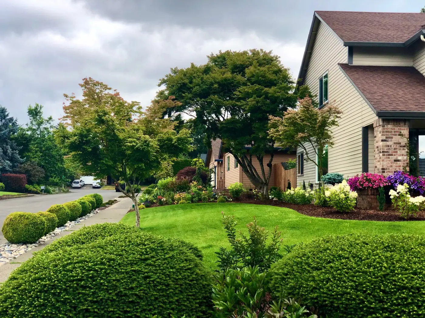 Front garden and quiet residential street outside Fairway Home Care